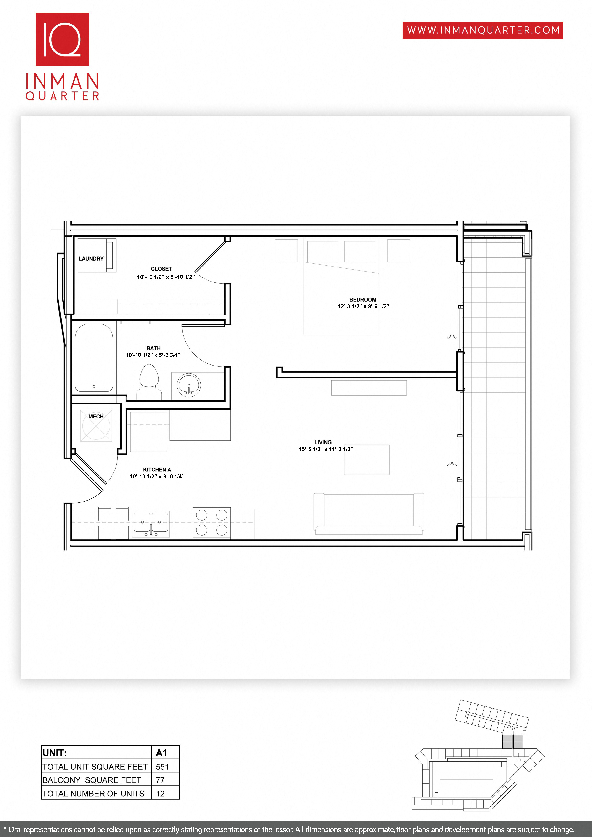 Floor plan for studio, 1 bath, 551 sqft